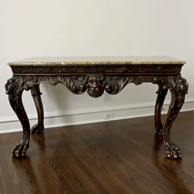 Italian Baroque Carved Desk with Marble Top — image 26
