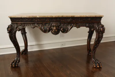 Italian Baroque Carved Desk with Marble Top — image 7