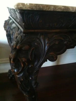 Italian Baroque Carved Desk with Marble Top — image 9
