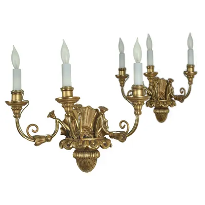 Pair gilt limewood sconces-3 arms