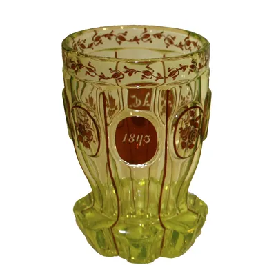 Bohemian Glass Beaker w/Flowers