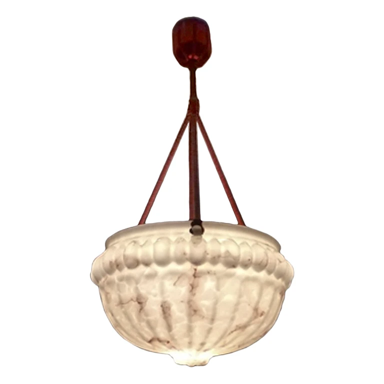 Vienna Secession Alabaster Hanging Light with Red Viening