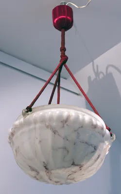 Vienna Secession Alabaster Hanging Light with Red Viening — image 6