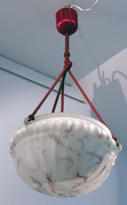 Vienna Secession Alabaster Hanging Light with Red Viening — image 5