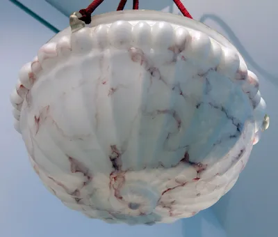 Vienna Secession Alabaster Hanging Light with Red Viening — image 2