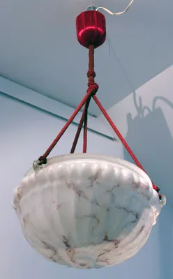 Vienna Secession Alabaster Hanging Light with Red Viening — image 3