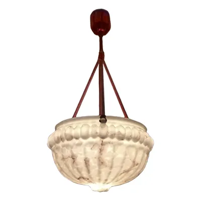 Vienna Secession Alabaster Hanging Light with Red Viening